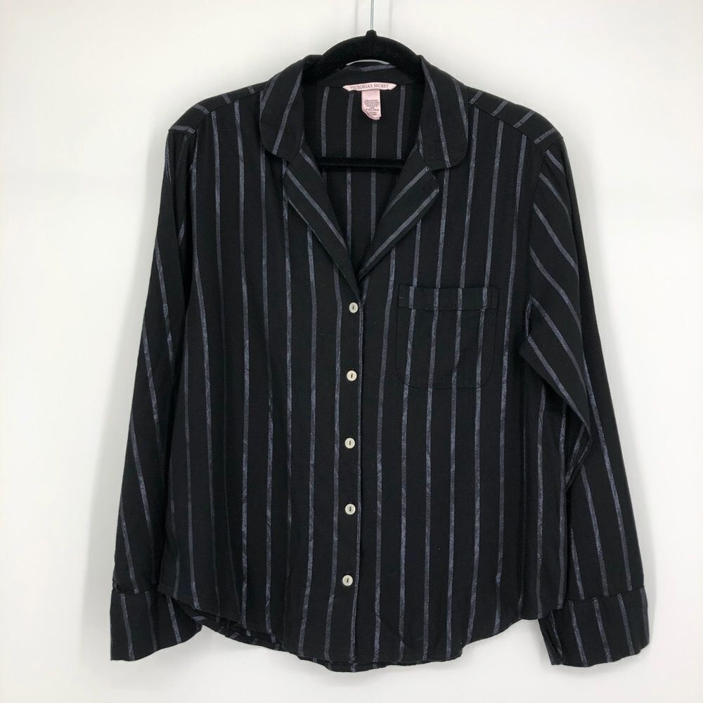 VICTORIA’S SECRET Shimmer Stripe Black Button Down Pajama Shirt